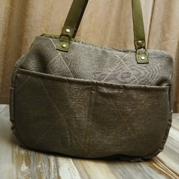 New Diamond print Argyle Shoulder Bag Purse Olive Green Tote Carryall Fashion - Picture 2 of 8